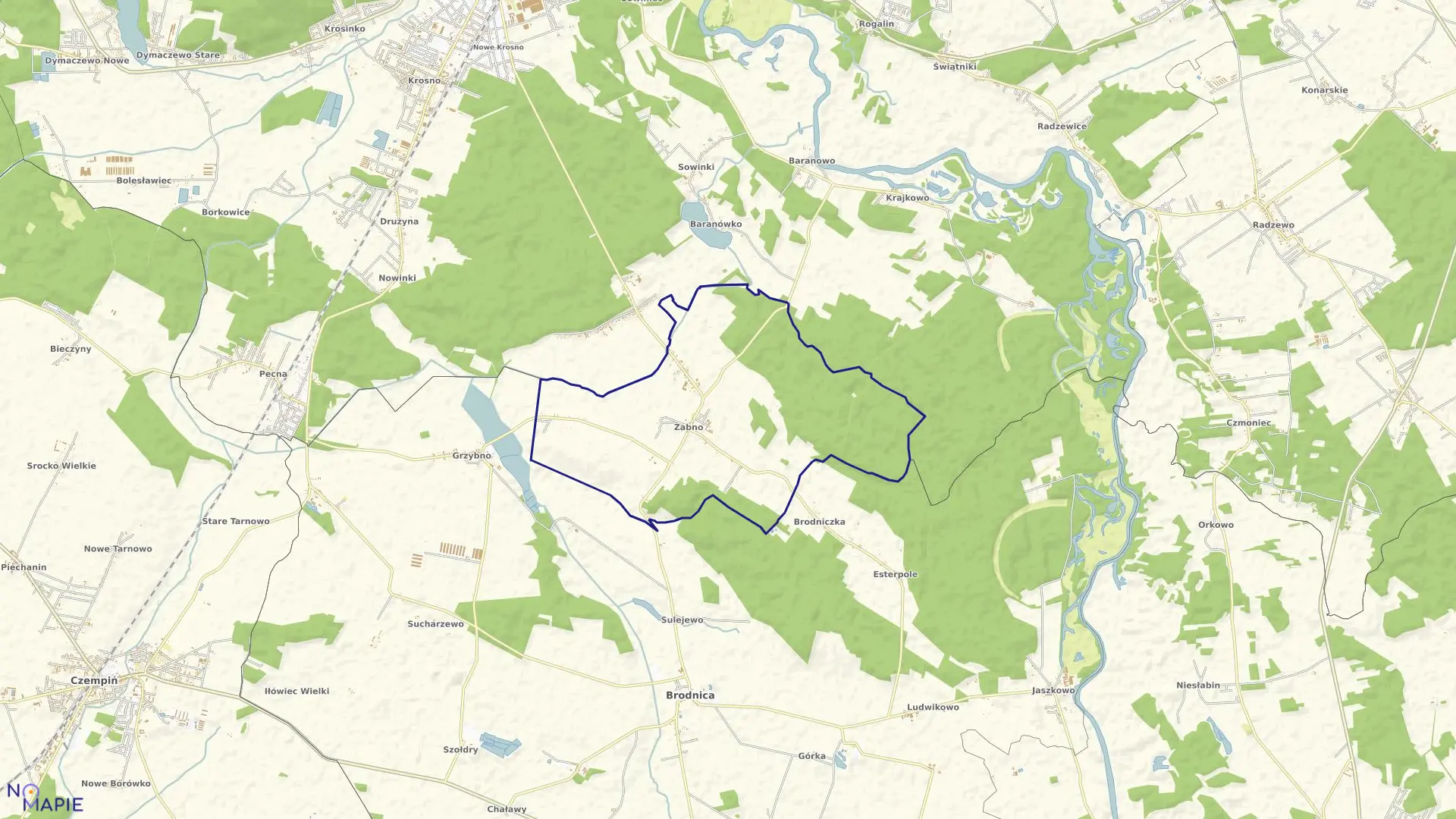 Mapa obrębu ŻABNO w gminie Brodnica